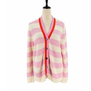 Kule Pink Cream Stripe Cotton Open Knit Barbie Preppy Academia Cardigan Sweater